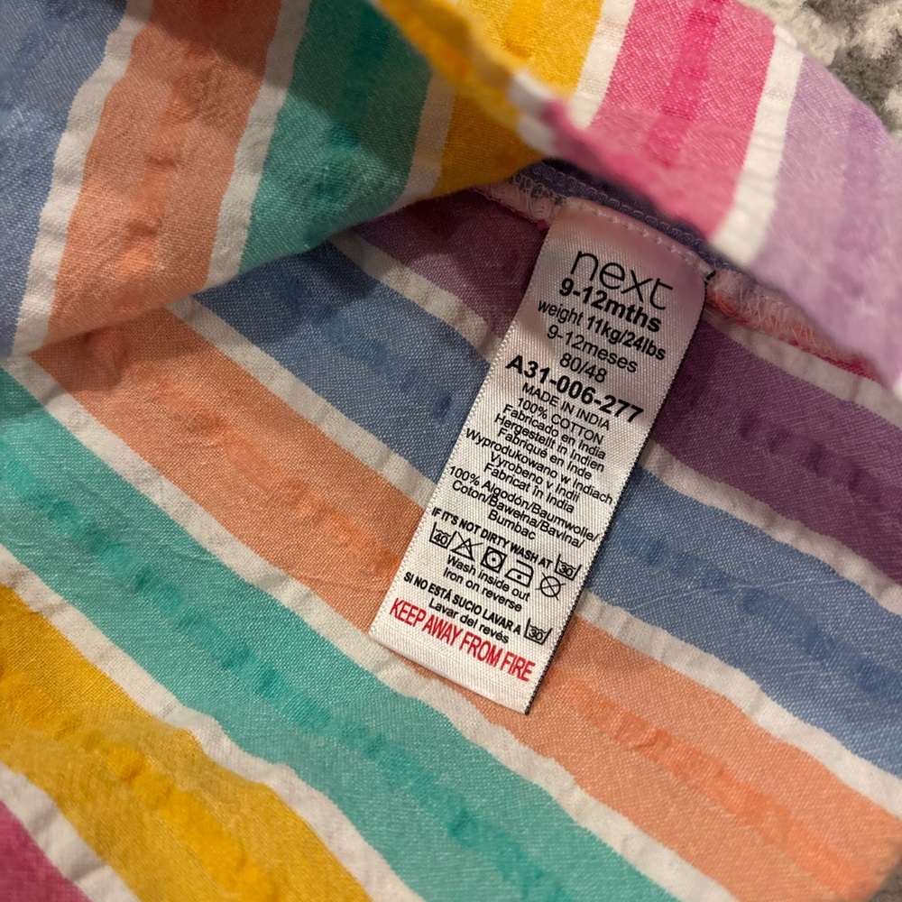 Next Direct Multicolor Striped Cotton Button-Front Kids Dress - Picture 3 of 4